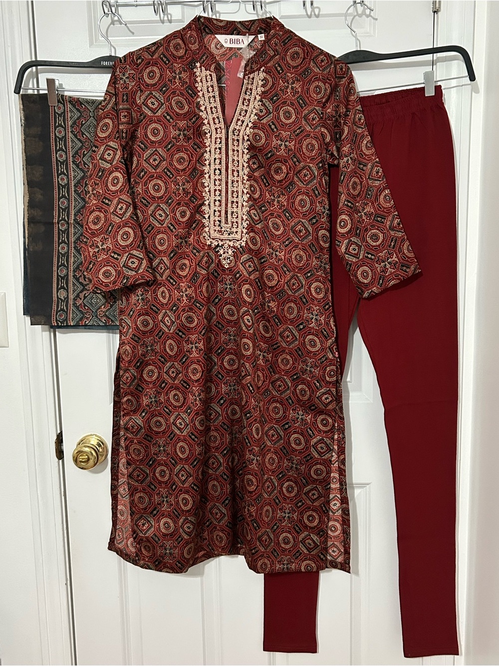 BIBA 3 piece stitched Indian suit with chunidar pants ajrak printing style